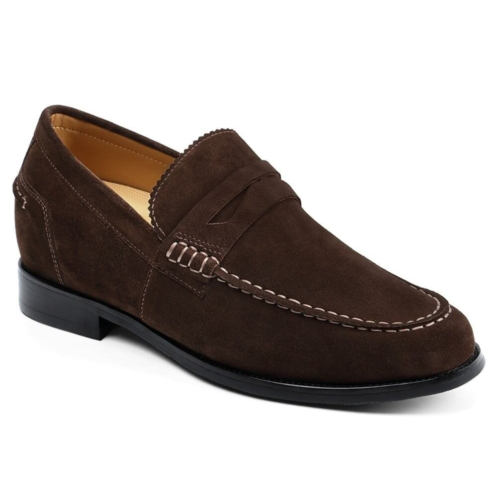 US7.5 CHAMARIPA 6cm/2.4" Elevator Shoes Men brown suede hidden heel peeny loafer